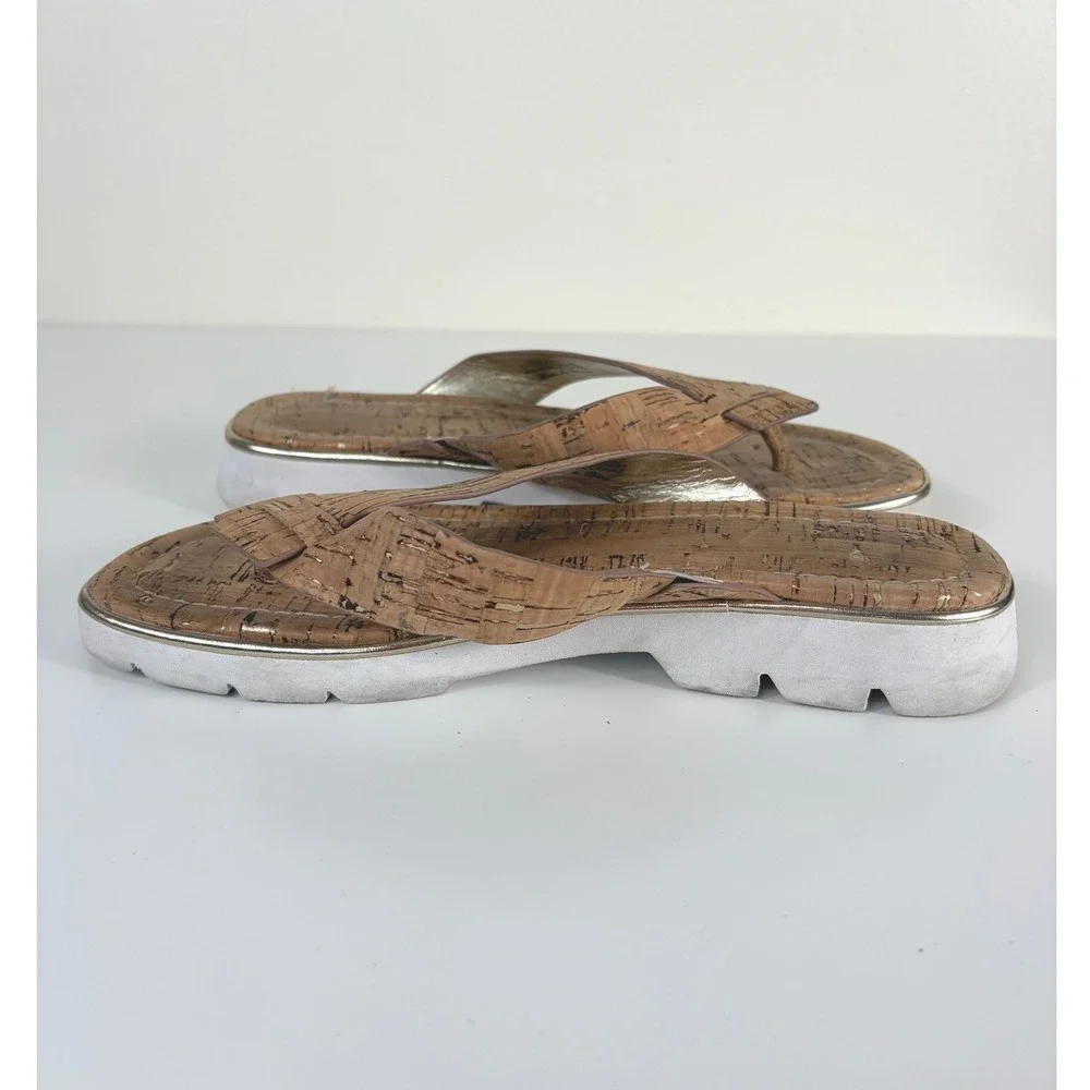 Donald Pliner Haddie Cork Thong Sandal Brown Gold Women's Size 7 Boho Coastal